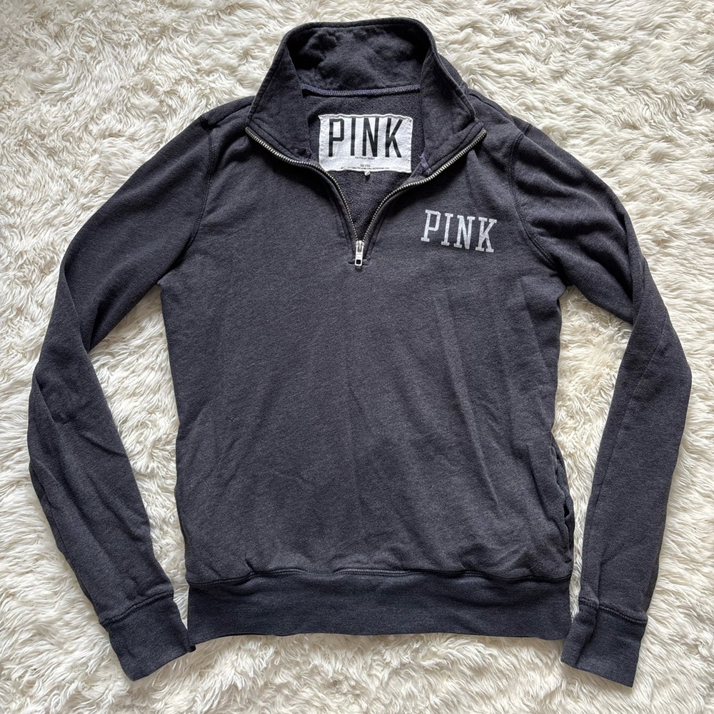 PINK Victoria's Secret Women's Dark Gray Quarter-Zip Sweater - Picture 1 of 11